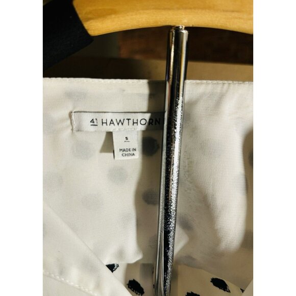 41 Hawthorn White & Black Polka Dot Tulip Sleeve Blouse‎ Pocket Accent Sz Small - Picture 5 of 12